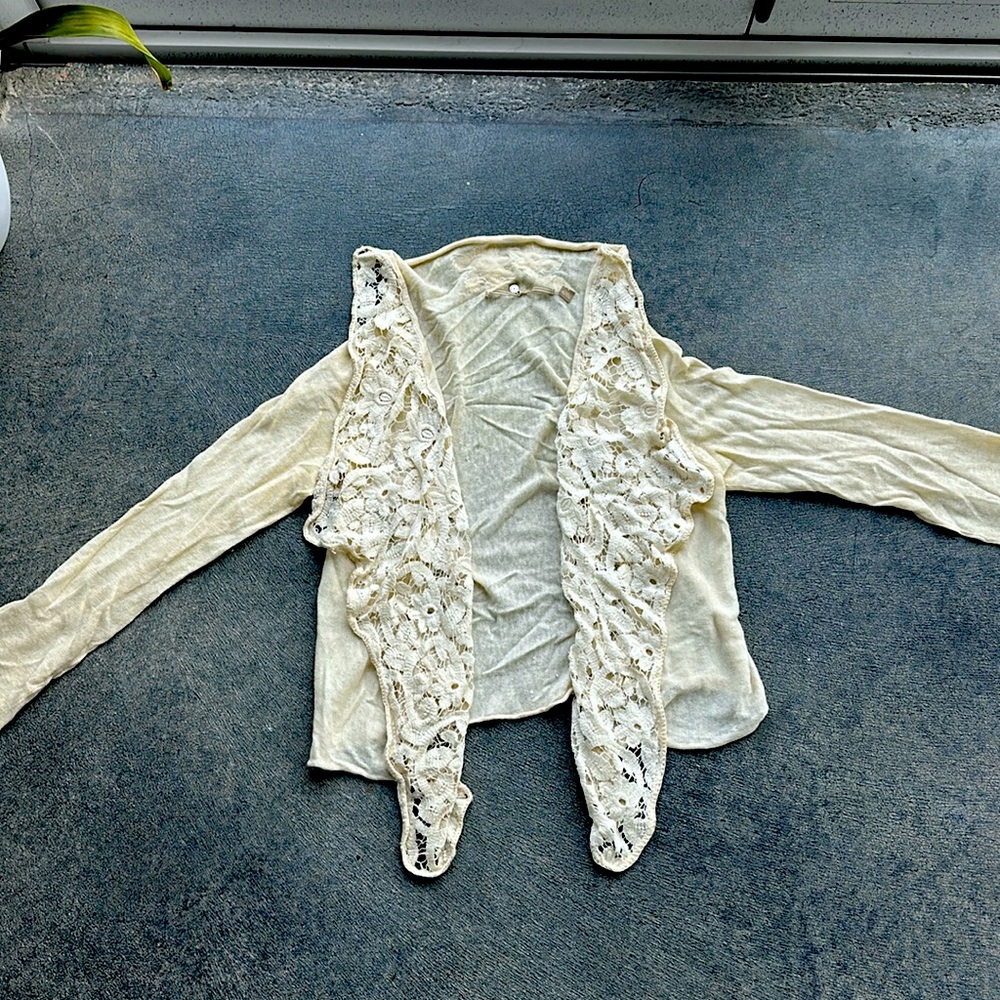 Rayon and Cotton w/ Crochet Lace trim Cardigan Shrug